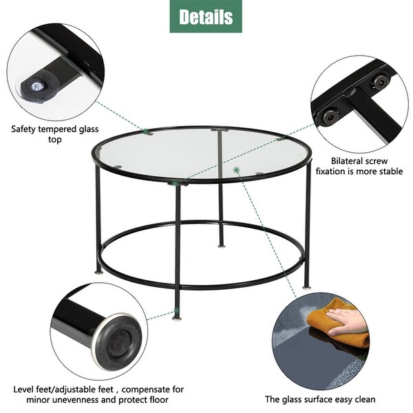 Tempered Glass Countertops Round Coffee Table Black