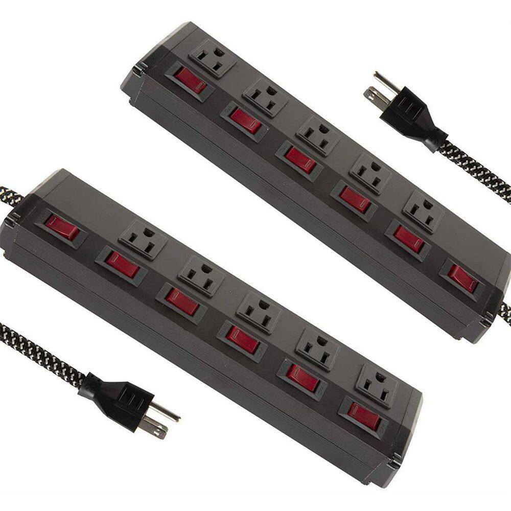 Tidoin 6-Outlet Metal Long Power Strip Surge Protector with 2 USB Ports and 6 ft Long Extension Cord (2-Pack) Bosn-YDD0-532