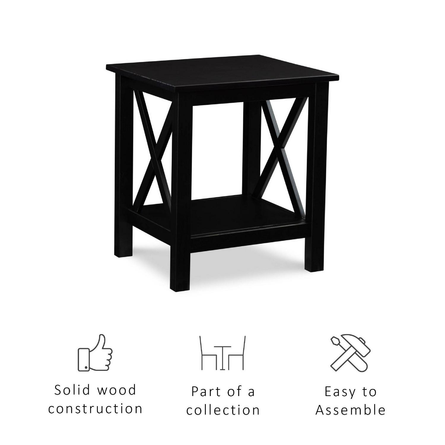 Linon Davis Solid Wood End Table 22  Tall with Shelf Black Finish  Crowdfused