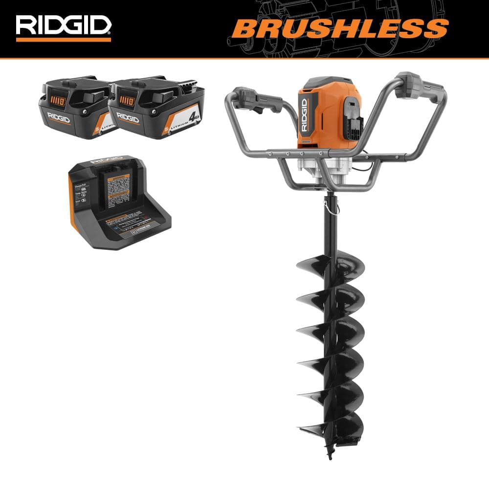 RIDGID 18-Volt Earth Auger with 8 in. Bit and (2) 4.0 Ah Batteries and Charger R01701K