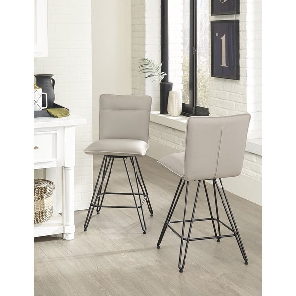 Leather Counter Height Stool with Metal Hairpin Legs， Set of 2， Taupe Brown and Black - 37 H x 18 W x 21 L Inches