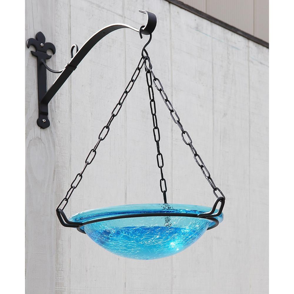 ACHLA DESIGNS 12.5 in. Tall Teal Crackle Glass Hanging Birdbath Bowl BBH-02T