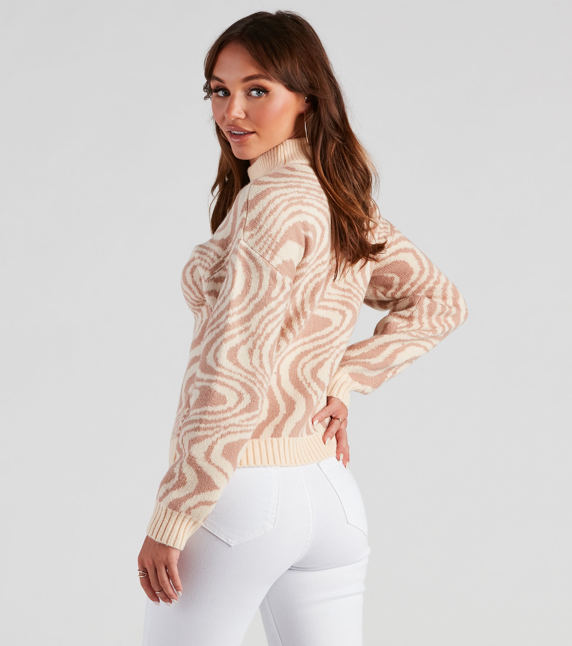 Let's Groove Swirl Mock Neck Sweater