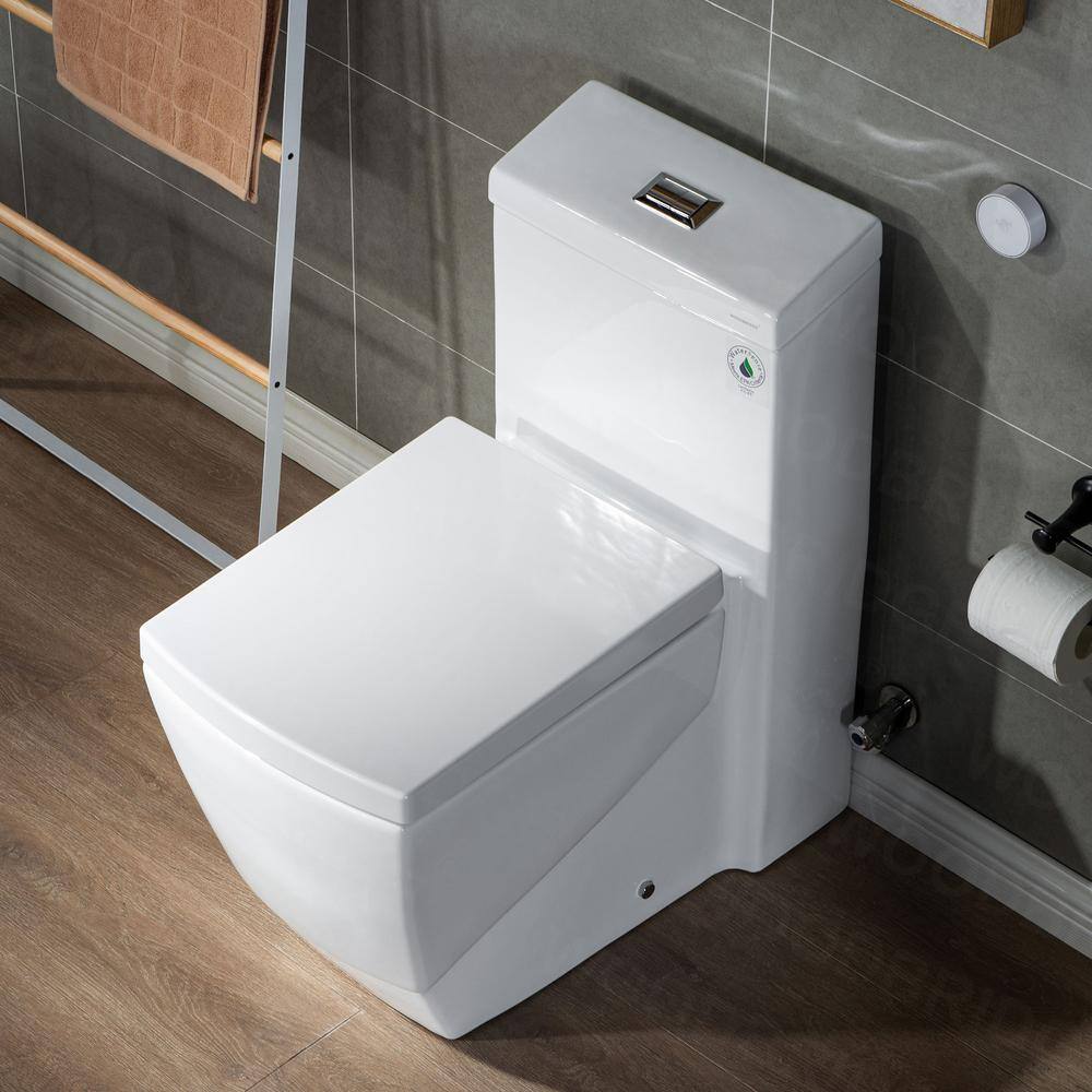 WOODBRIDGE TAOZI 1-piece 1.1 GPF1.6 GPF High Efficiency Dual Flush Square Elongated Toilet in White with Soft Closed Seat Included HB0920-A