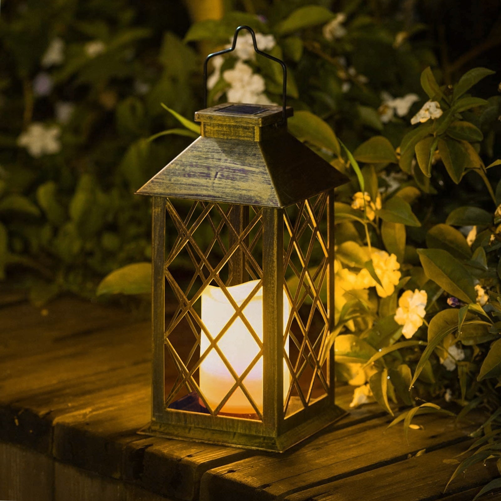 Solar Hanging Lantern Outdoor， TSV LED Flickering Flameless Candle Mission Lights， Waterproof Decorative Lanterns for Garden Patio Table Pathway