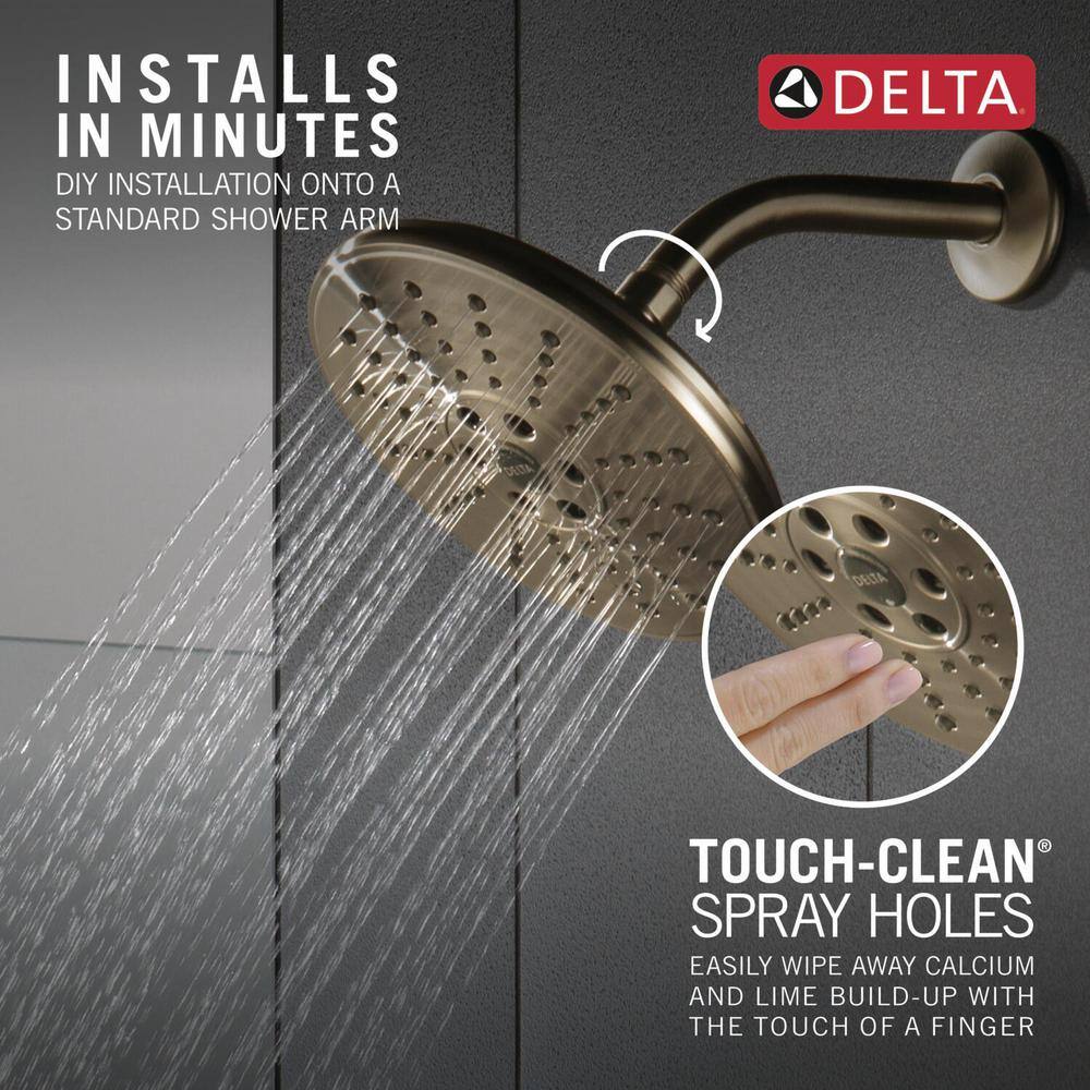 Delta 3-Spray Patterns 1.75 GPM 7.69 in. Wall Mount Fixed Shower Head with H2Okinetic in Lumicoat Champagne Bronze 52688-CZ-PR