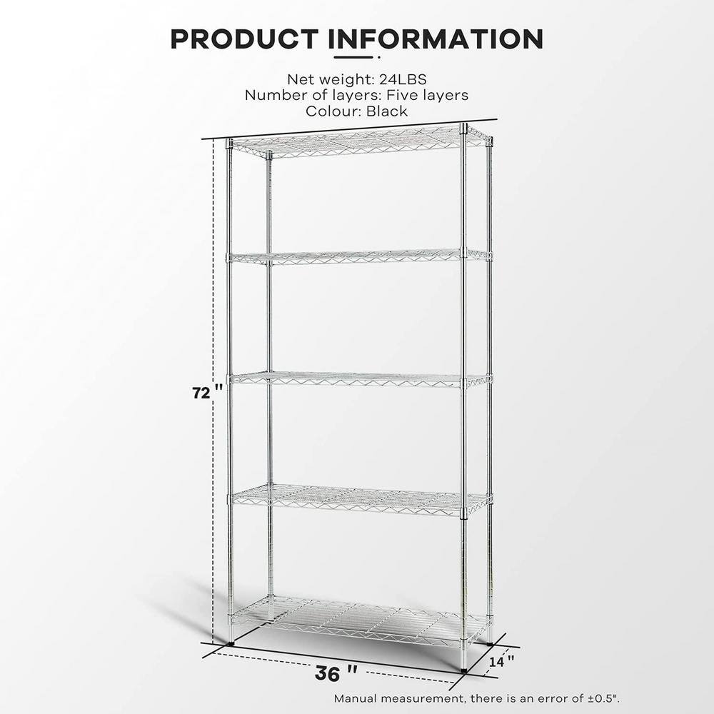 Chrome 5-Tier Adjustable Heavy Duty Metal Wire Shelving Unit (36 in. W x 72 in. H x 14 in. D) shelve-248