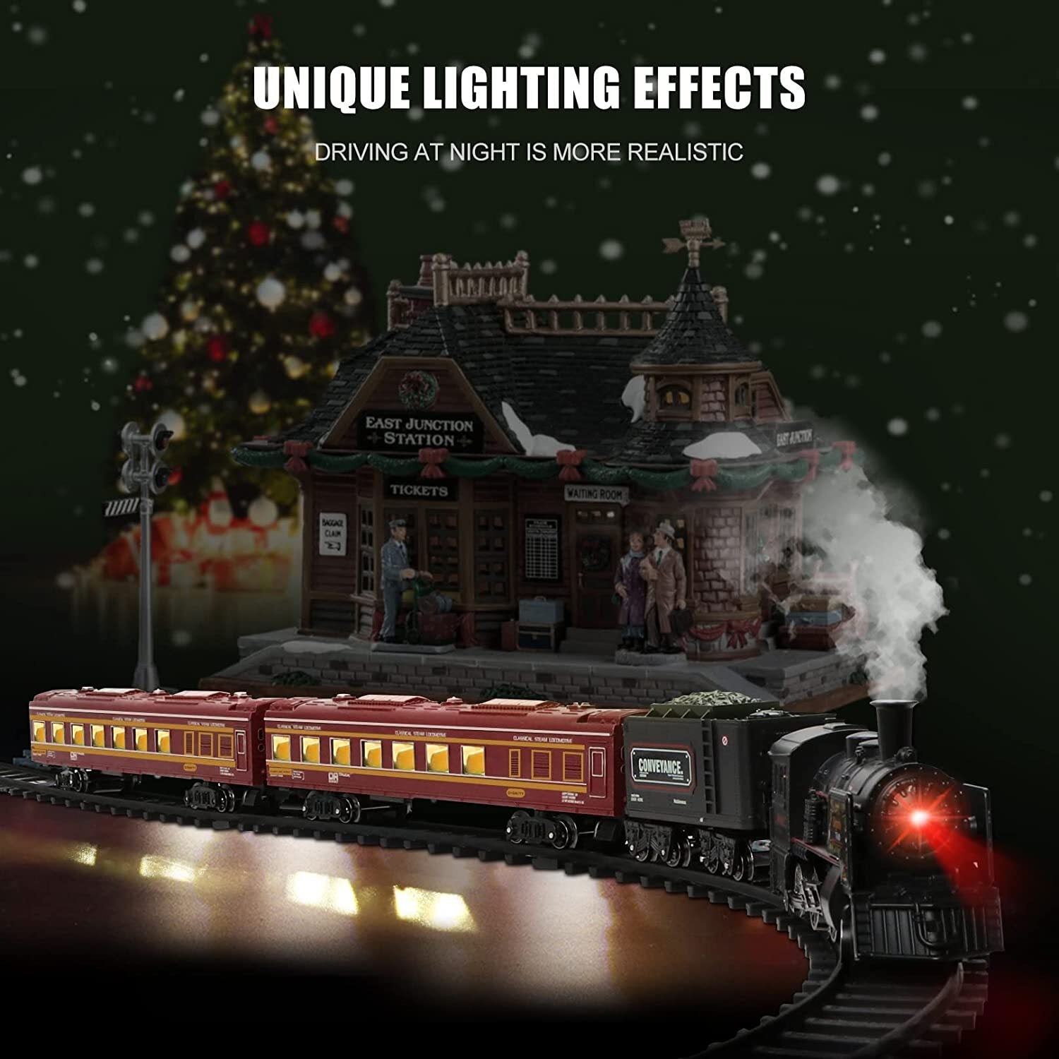 Hot Bee Model Train Set for Boys - Metal Alloy Electric Trains w/ Steam Locomotive，Passenger Carriages and Tracks，Train Toys w/ Smoke，Sounds and Lights，Christmas Toys for 3 4 5 6 7+ Years Old Kids