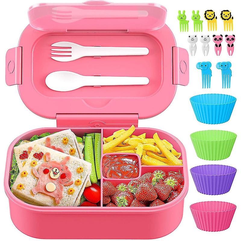 Bento Box for Kids 4 Compartment Lunch Box with Cutlery for Kid Adult Toddle