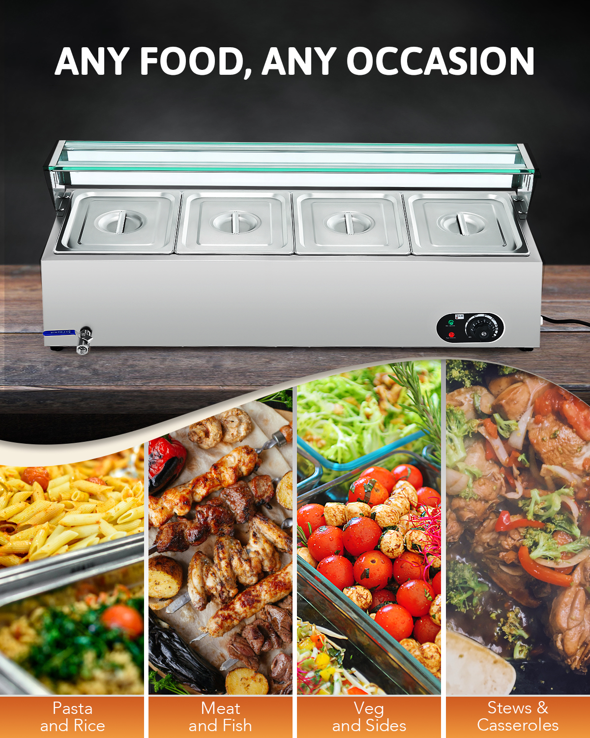 Wilprep 4 Pan Food Warmer for Parties Hotels Restaurants 1200W Buffet Server and Warmer