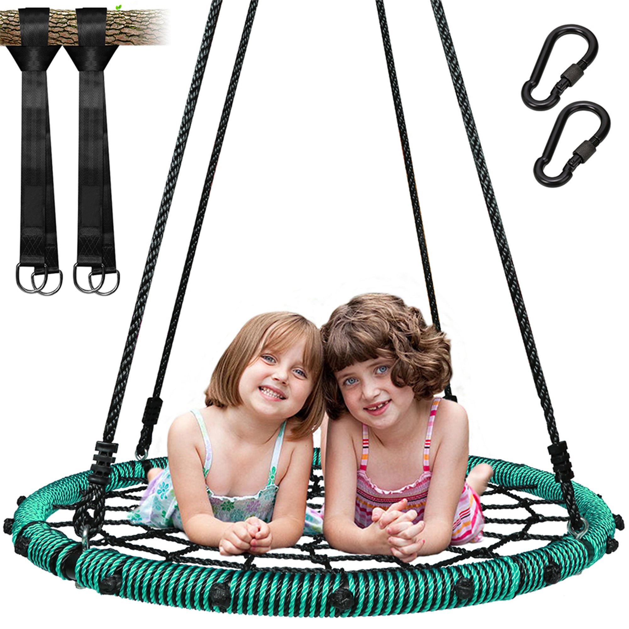 KLOKICK 660 lb Spider Web Swing 40 inch for Tree Kids with Steel Frame and 2 Hanging Straps