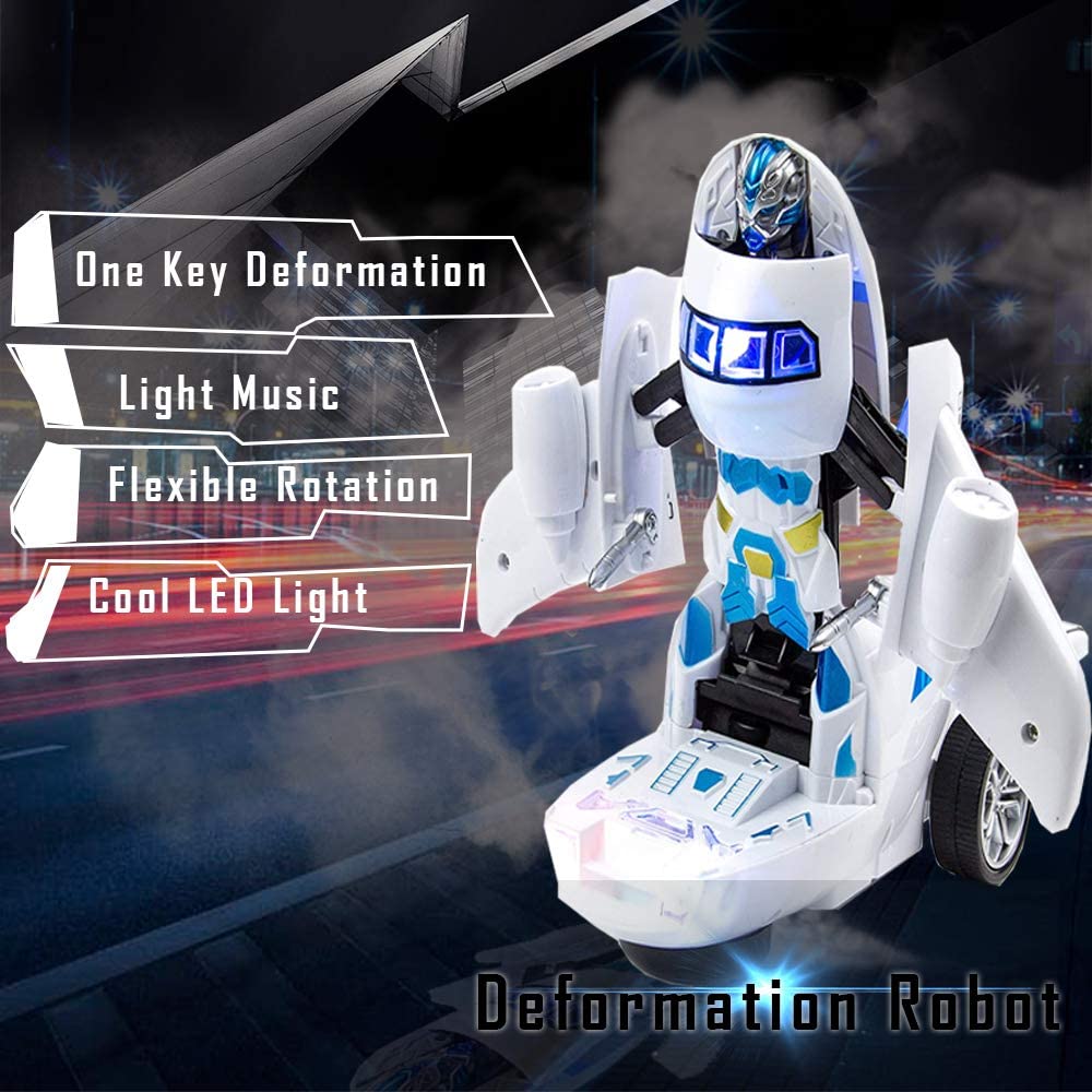 Toysery Deformation Airplane Toy Robot， Battery Operated Transformers Robot Toy with LED Light and Realistic Sounds， Bump and Go Action Airplane for Boys， Girls， Kids