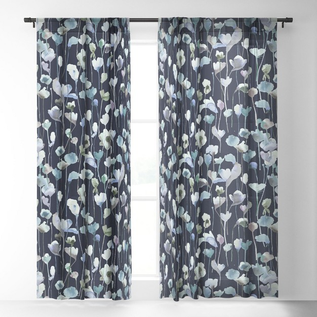 Ninola Design Watery Abstract Flowers Navy Single Panel Sheer Window Curtain Deny Designs