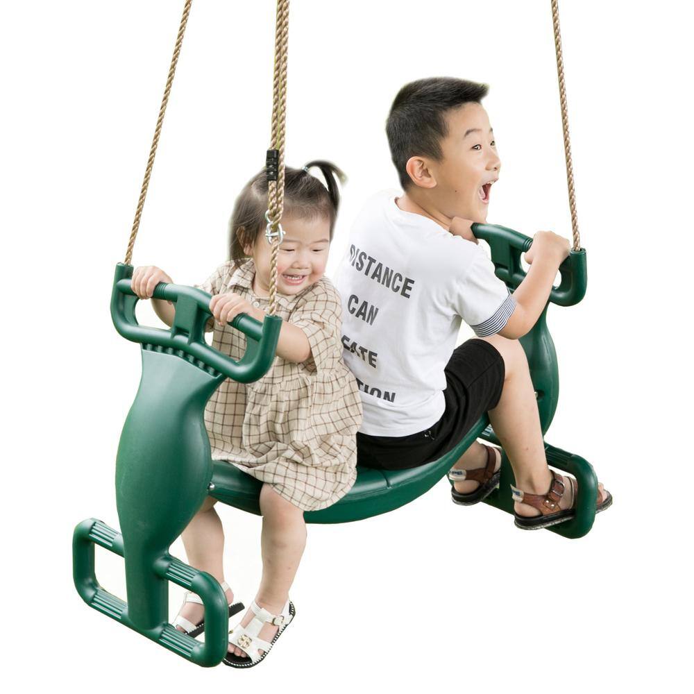 PLAYBERG Green Plastic Double Glider Playground 2-Person Swing with Rope QI003582G