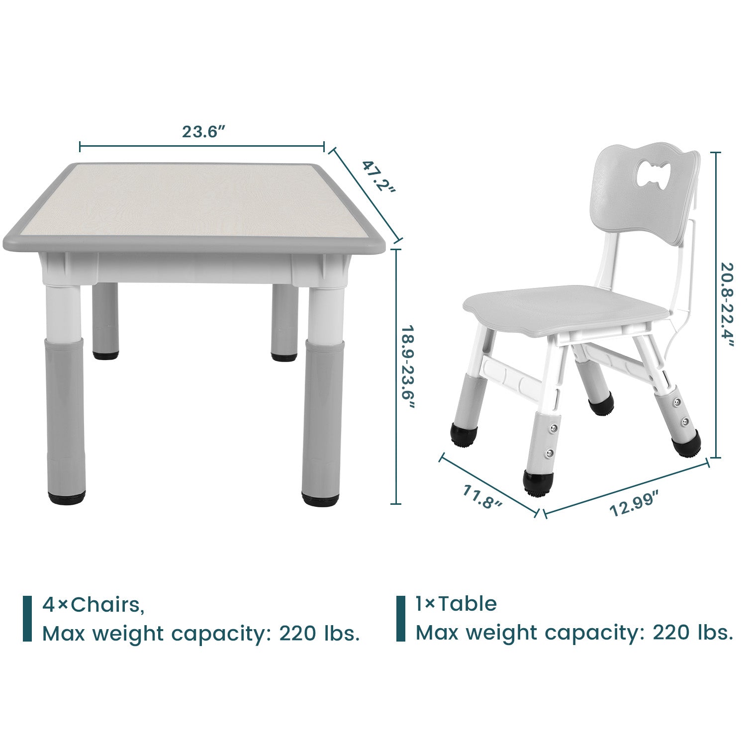 Kids Study Table and Chair Set Height Adjustable for Reading, Drawing, Eating