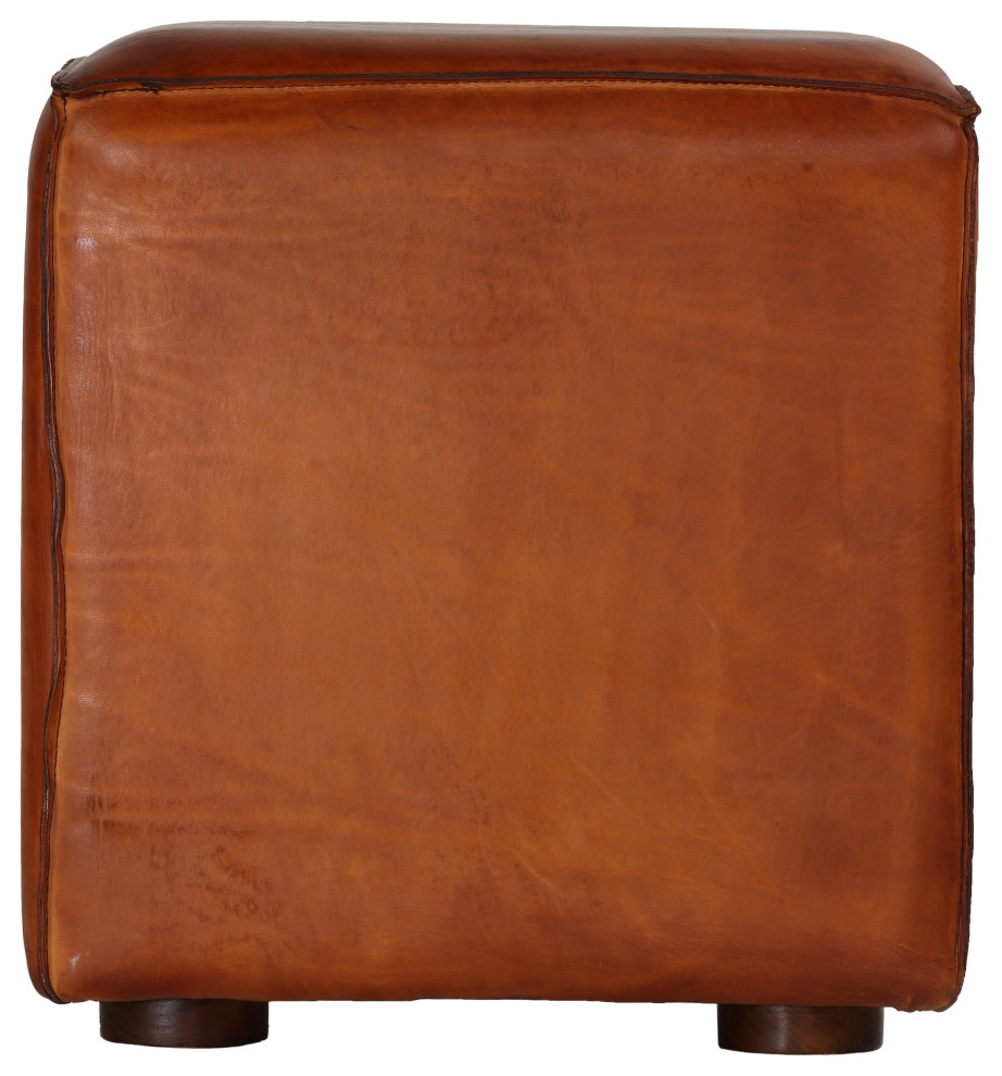 Sands Genuine Leather Cube Ottoman  Saddle Brown   Transitional   Footstools And Ottomans   by CozyStreet  Houzz