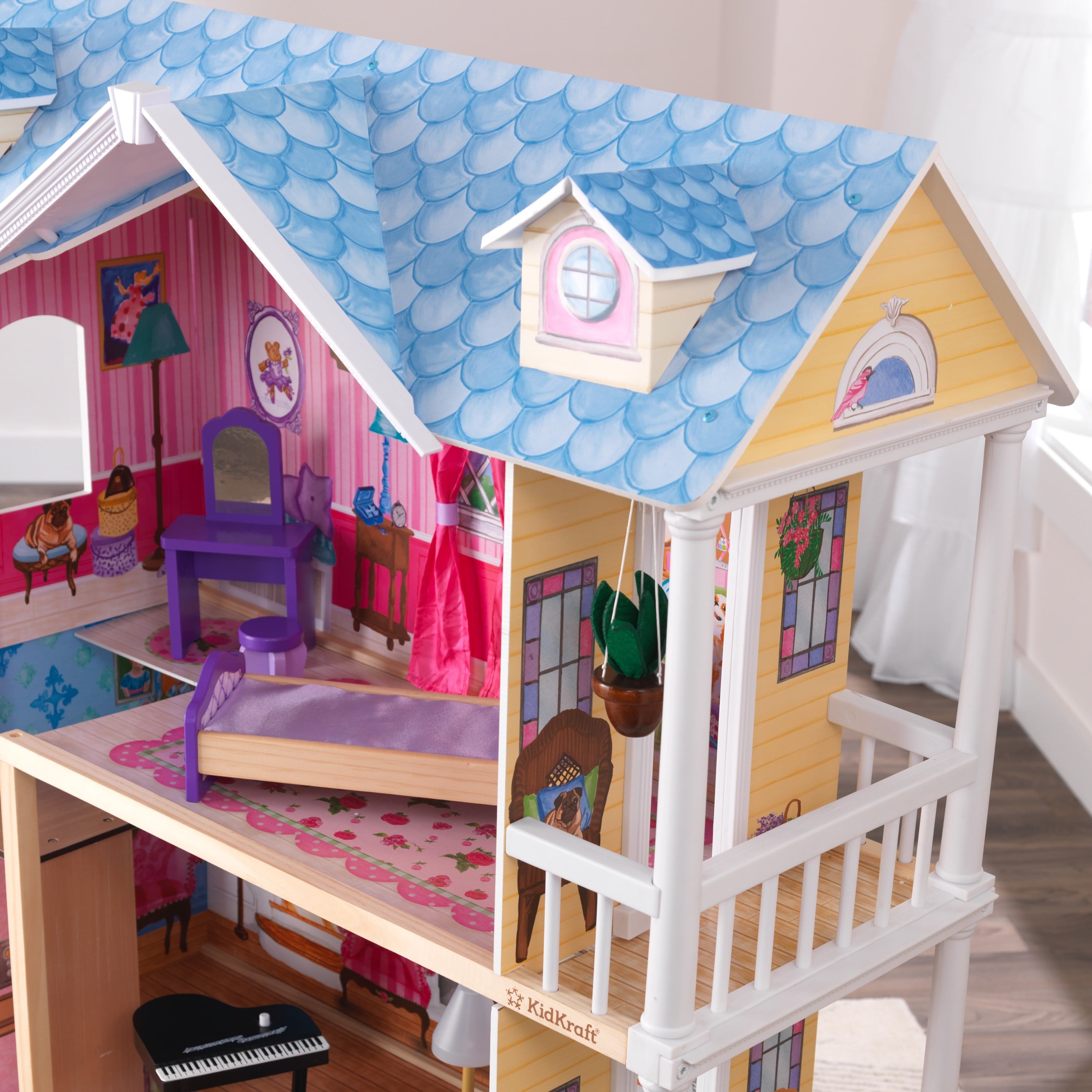 KidKraft My Dreamy Dollhouse with Lights and Sounds， Elevator and 14 Accessories