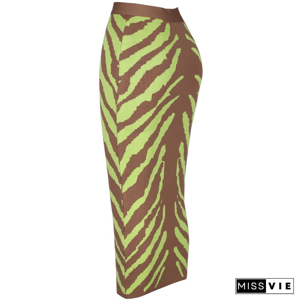 New Arrival Fashion Long Bandage Skirt Women Lime Zebra Print Bodycon Bandage Skirt Midi Club Party Skirt