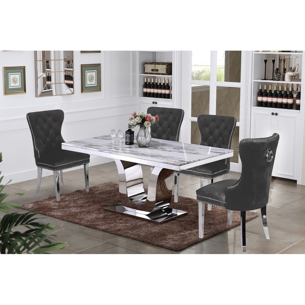 Best Quality Furniture 5 pc. White Genuine Marble Dining Set