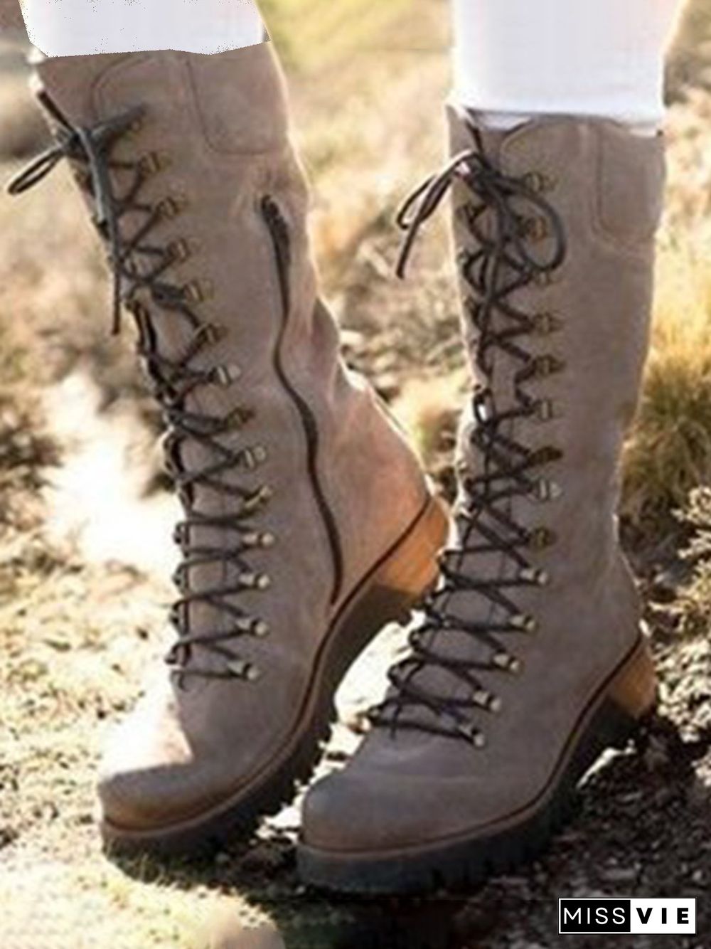 Retro Suede Zipper Martin Combat Boots