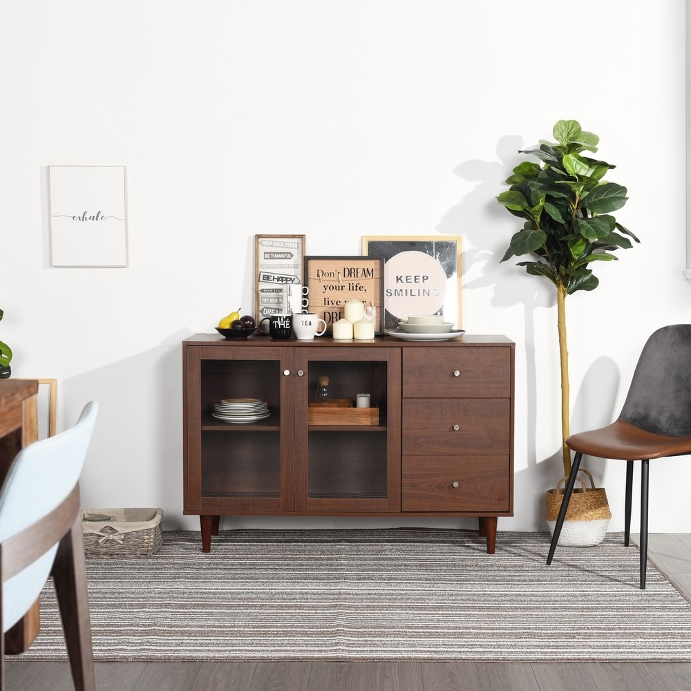 48.8 in. Brown Sideboard with 2 Glass Door Cabinet and 3 Drawer