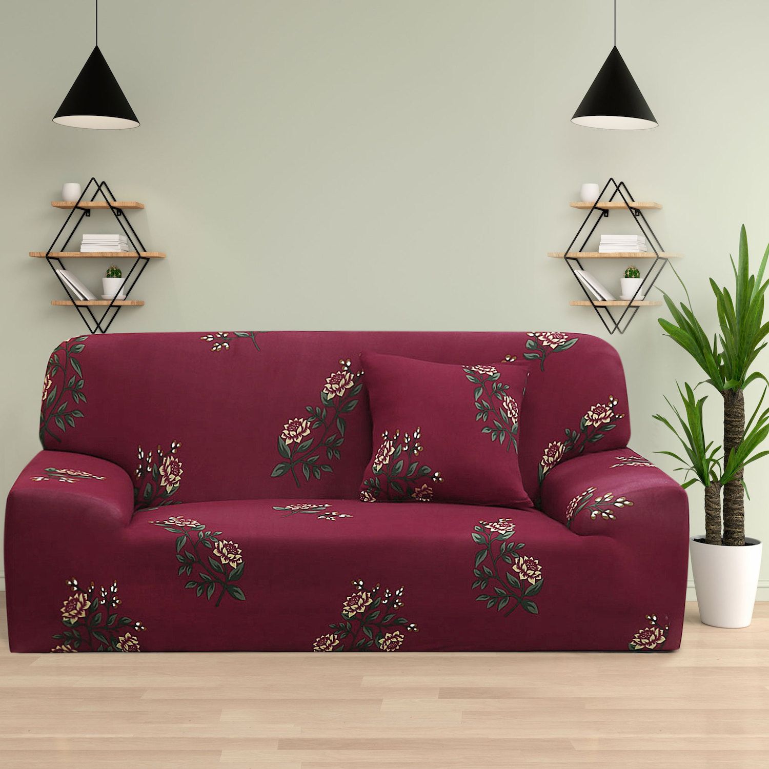 Stretch XL Sofa Cover Floral Printed Couch Slipcover for Sofas with One Pillowcase