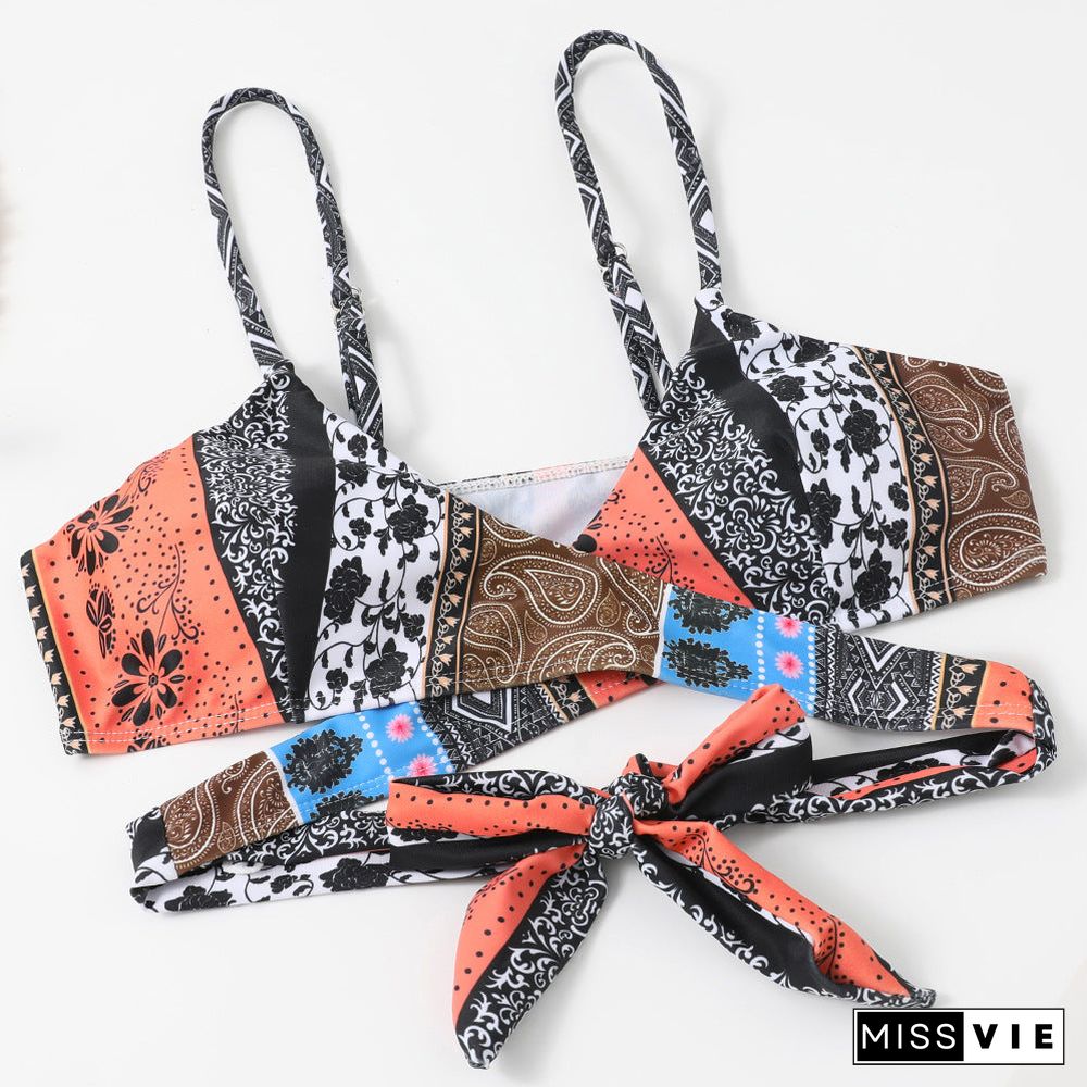 Cross Straps Printed,Graphic Bikini Set