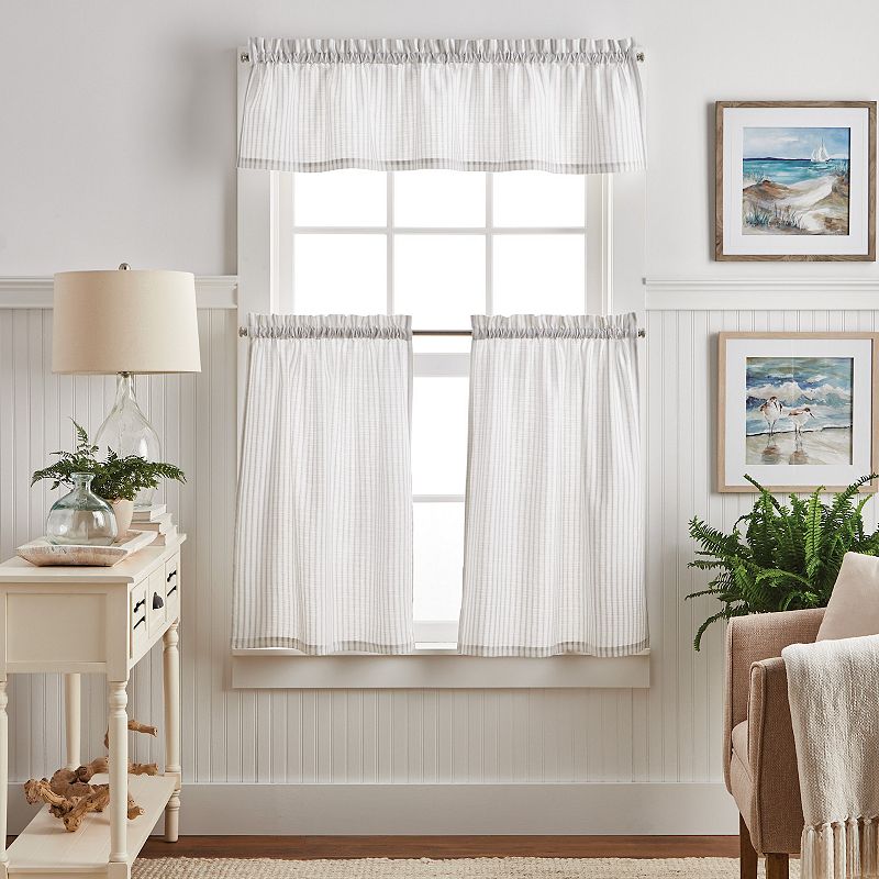 Martha Stewart Ticking Stripe Rod Pocket Top Tier and Valance Window Curtain Panels