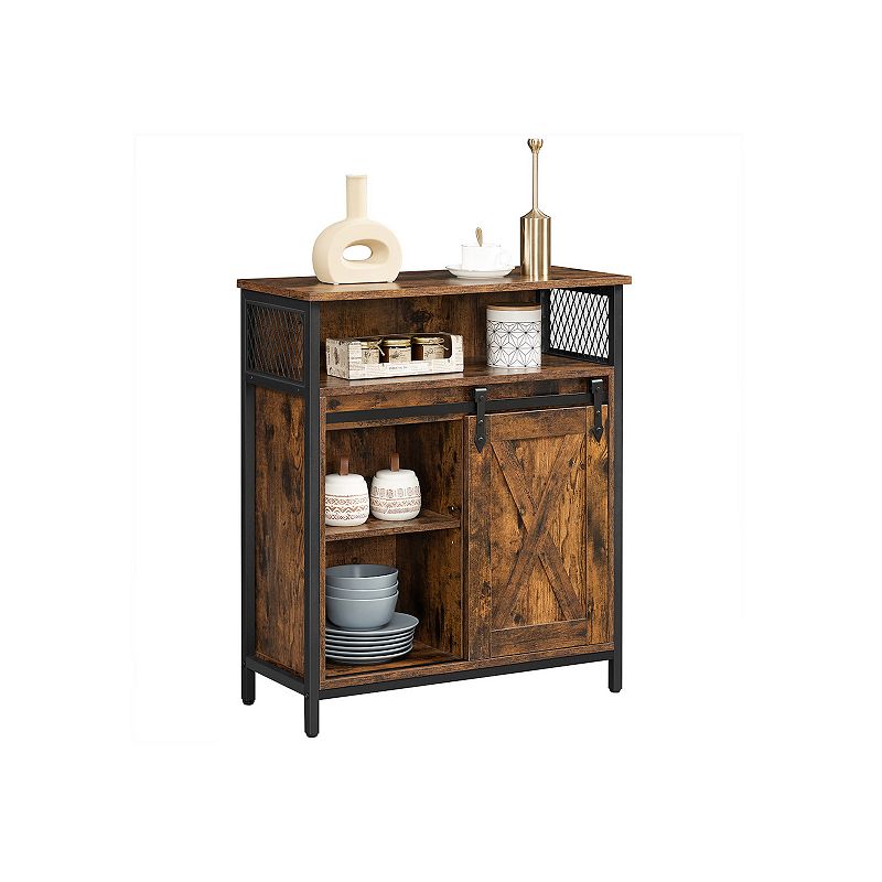 Sideboard Cupboard With Open Compartment， Sliding Barn Door， Adjustable Shelf