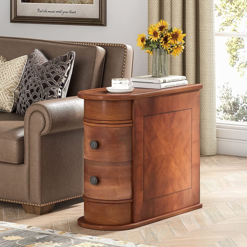 Solid Wood End Table  Two drawer  Vintage Brown