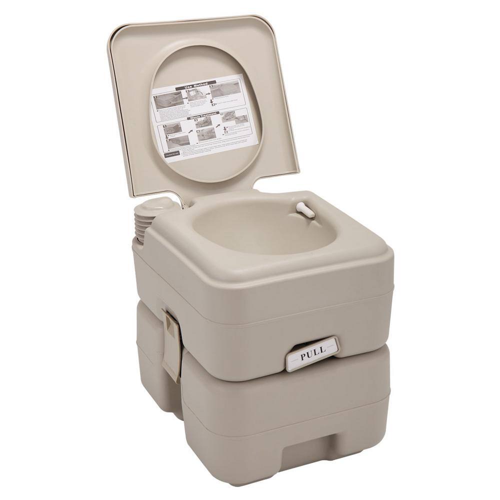 JAXPETY 5.3 Gal. Portable Toilet Porta Potty Flush No Leakage for Outdoor Camping RV Travel Warm Gray TY91A0200