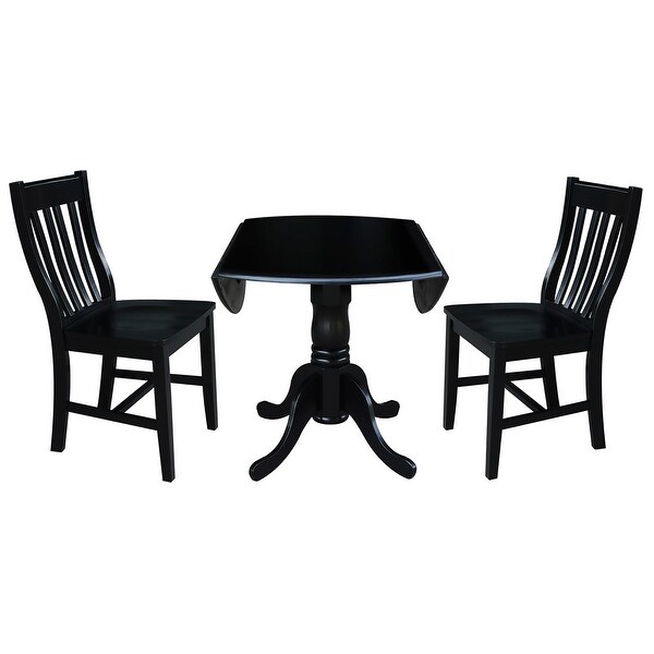 42 inch Drop Leaf Table with Two Slat Back Dining Chairs - 3 Piece Set