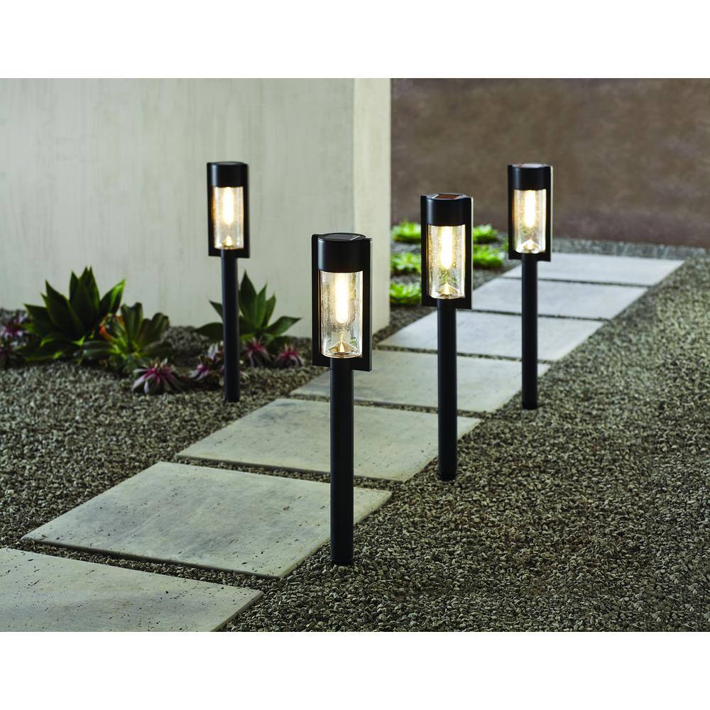 Hampton Bay Clermont Solar Black LED 15 Lumens Modern Bollard Path Light Set with Vintage Bulb (4-Pack) NXT-2366-V