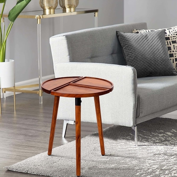 18 Inch Round Acacia Wood Side Accent End Table with 3 Tabletop Sections for Hallway， Foyer， Den， Bedroom， or Living Room