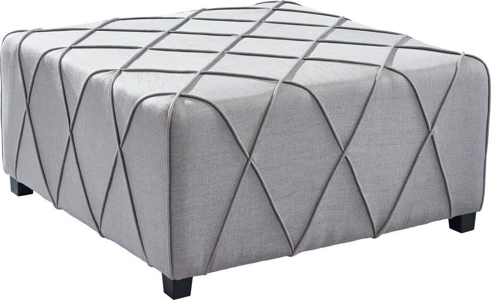 Gemini Ottoman  Gray Velvet With Piping Accents and Wood Legs   Transitional   Footstools And Ottomans   by HedgeApple  Houzz