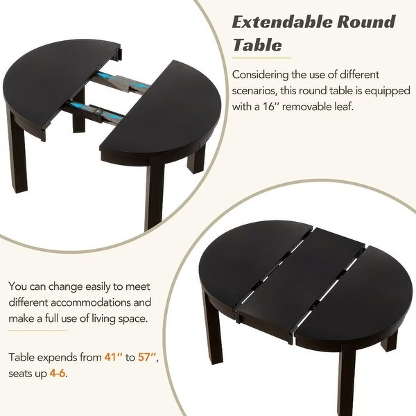 Extendable Round Dining Table Set with Storage Drawers and 4 Chairs