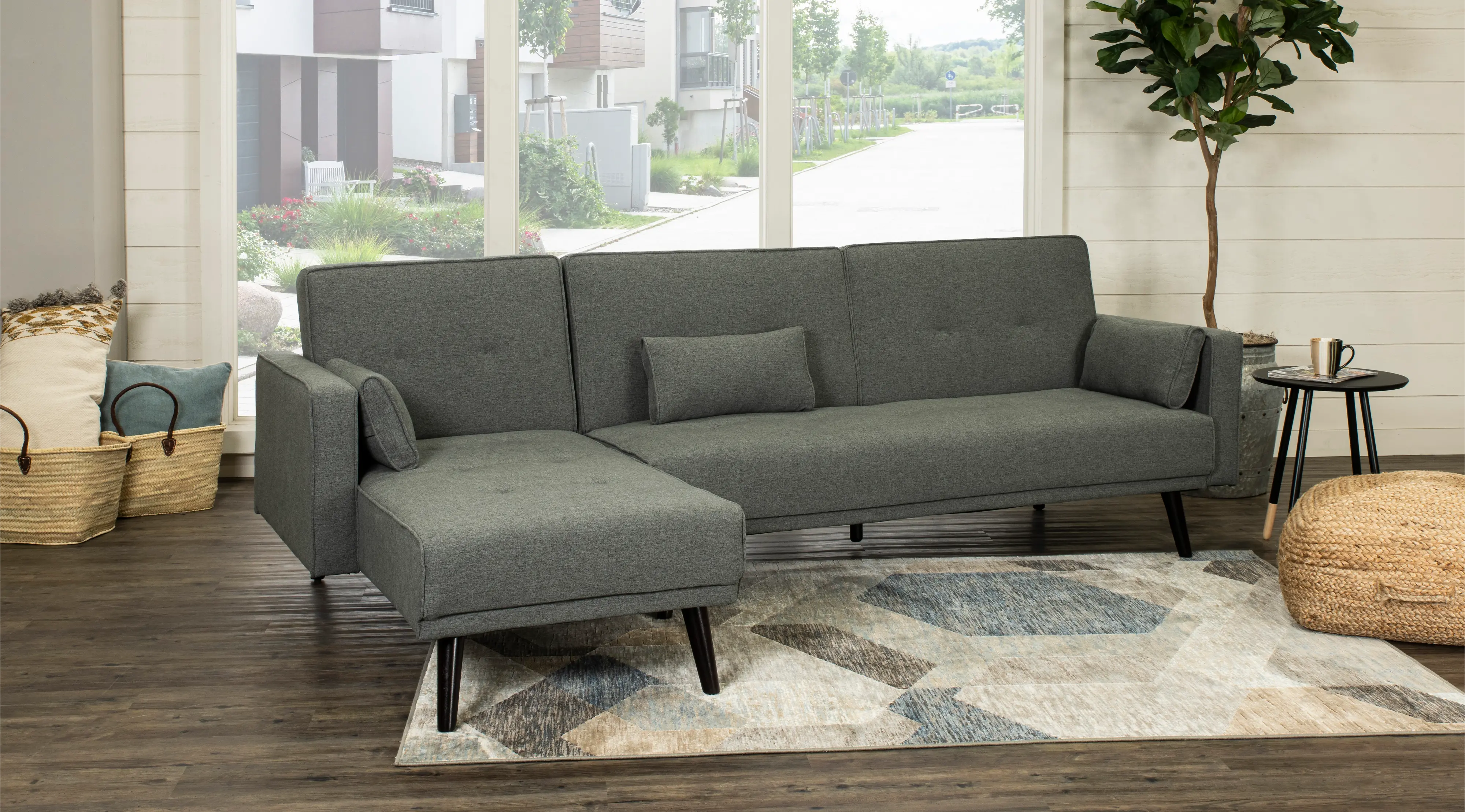 Jenna Slate Gray Convertible Sectional Sofa Bed with Chaise