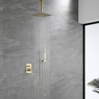 Boyel Living 1-Spray Patterns with 2.66 GPM 10 in. Ceiling Mount Dual Shower Heads with Rough-In Valve Body and Trim in Brushed Gold SMD-88009BG