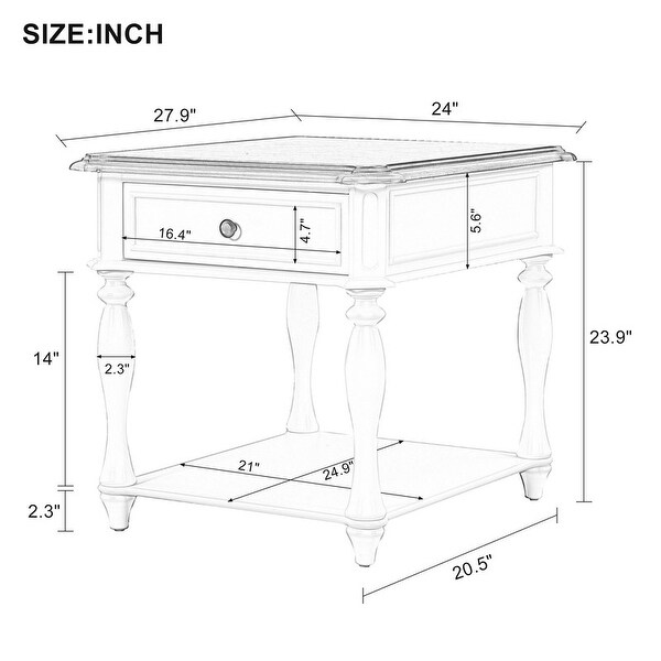 Classical End Table Side Table with Open Styled Shelf ，Side Table Drawer with Metal Handles for Living Room