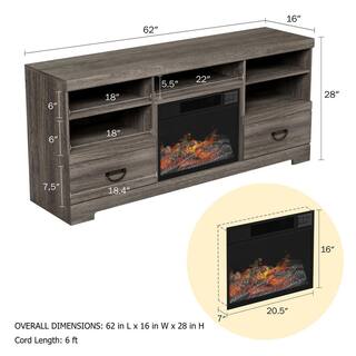 Northwest 65 in. Freestanding Electric Fireplace TV Stand Console in Woodgrain Black-Brown HW0200157