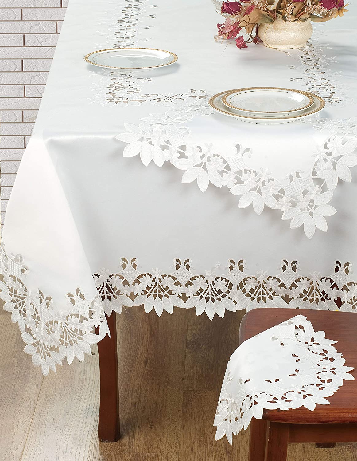 White Placemats Set of 6 - Rectangle Lace Linen Place Mats European Embroidery - Perfect for Kitchen Dining Room Table Home Decor Wedding Receptions - 14 x 20 inches - The Darvin Collection