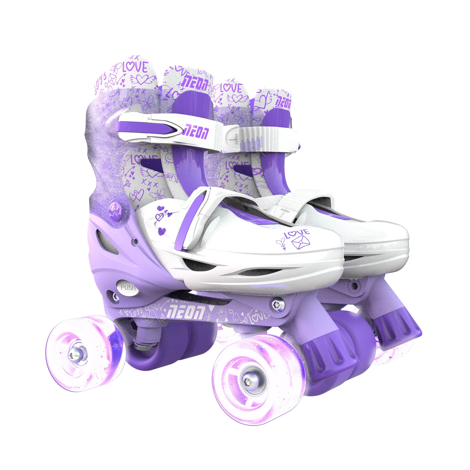 Neon Combo 2-in-1 Child Skates Inline and Quad - Girls, Size 3-6 Adjustable, One Pair, Purple