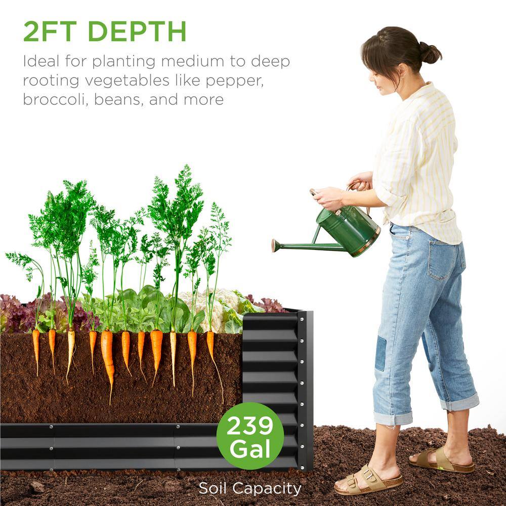 Best Choice Products 8 ft. x 2 ft. x 2 ft. Outdoor Steel Raised Garden Bed Planter Box for Vegetables Flowers Herbs - Charcoal SKY6639