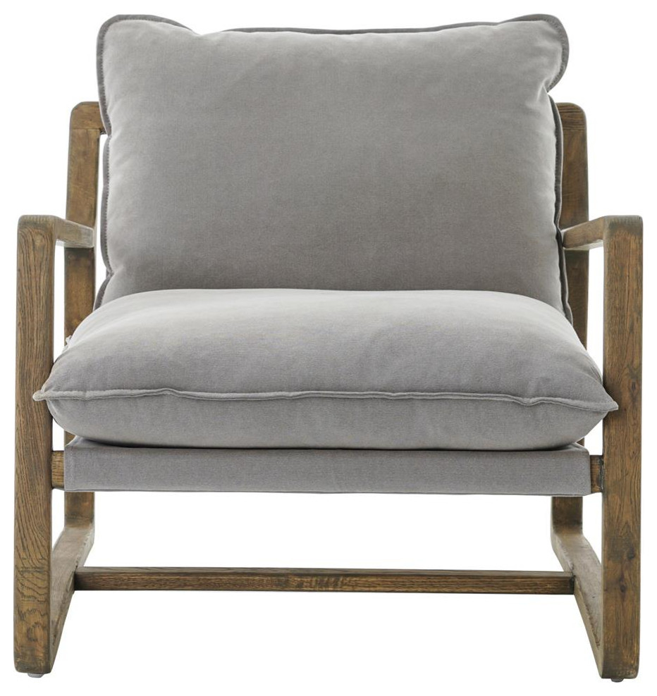 Ace Grey Pewter Oak Wood Living Room Arm Chair   Midcentury   Armchairs And Accent Chairs   by Zin Home  Houzz