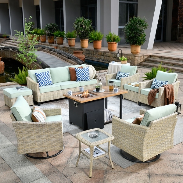 XIZZI Outdoor Furniture 9Piece Wicker Conversation Set with Fire Pit