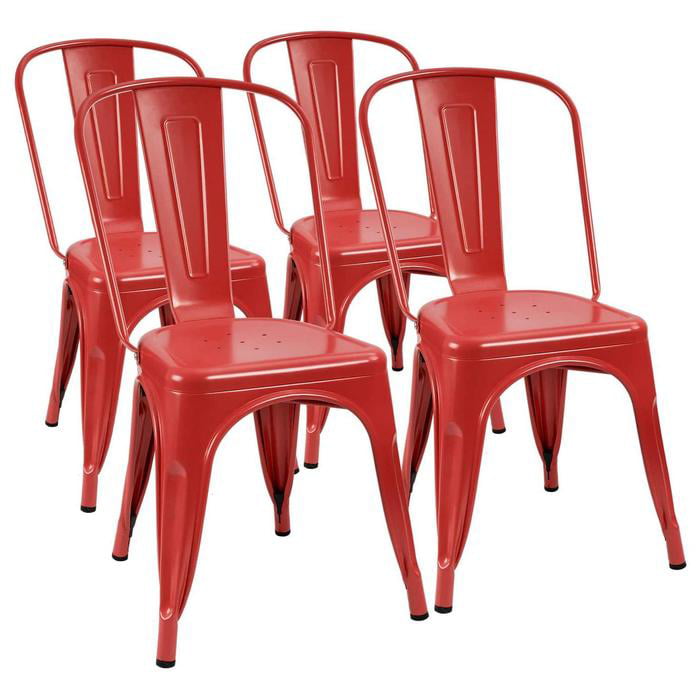 VINEEGO Metal Dining Chair Indoor-Outdoor Use Stackable Classic Trattoria Chair Fashion Dining Metal Side Chairs for Bistro Cafe Restaurant Set of 4 (Red)