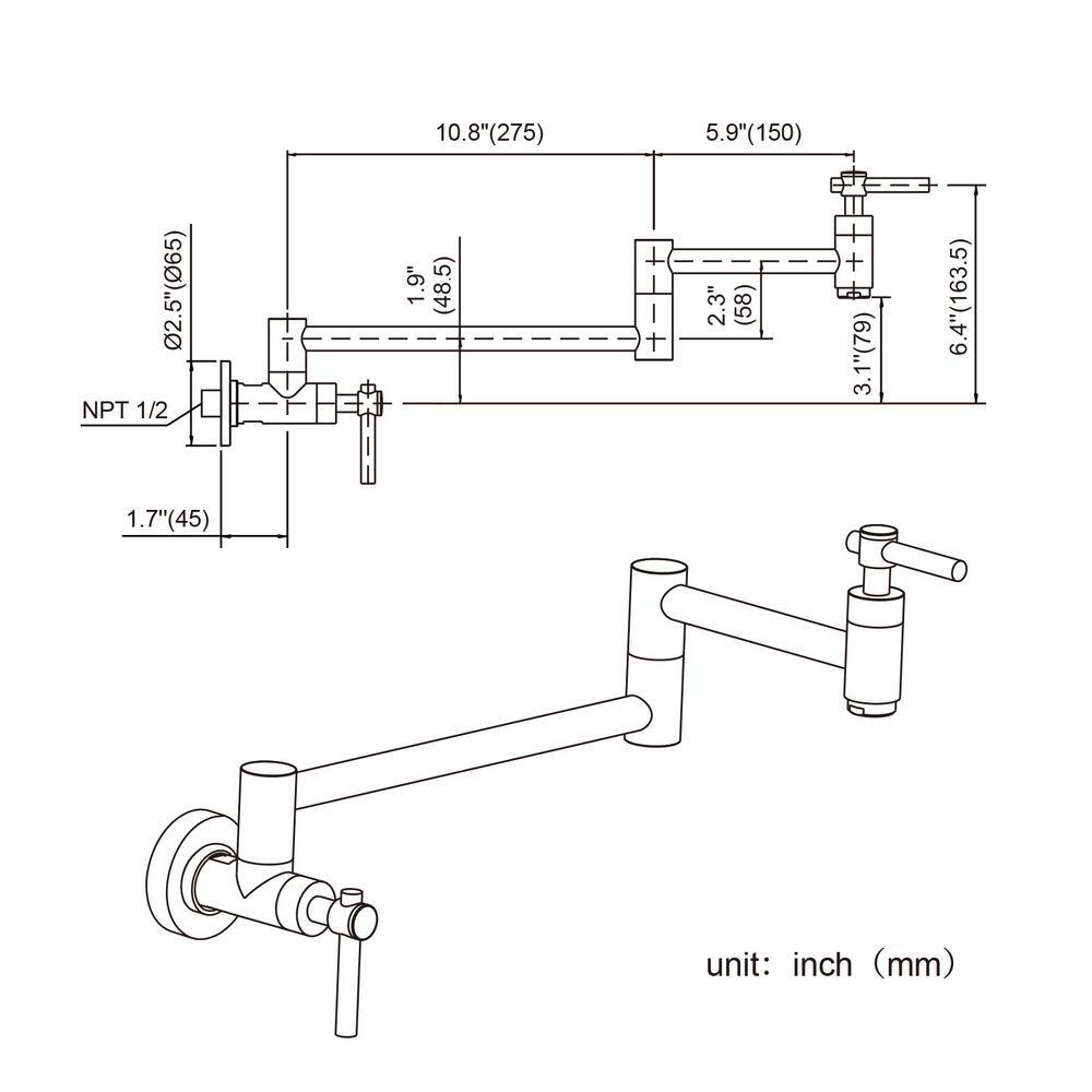 WOWOW Wall Mounted Pot Filler with Double Handles in Matte Black VG2313001B-BHHD