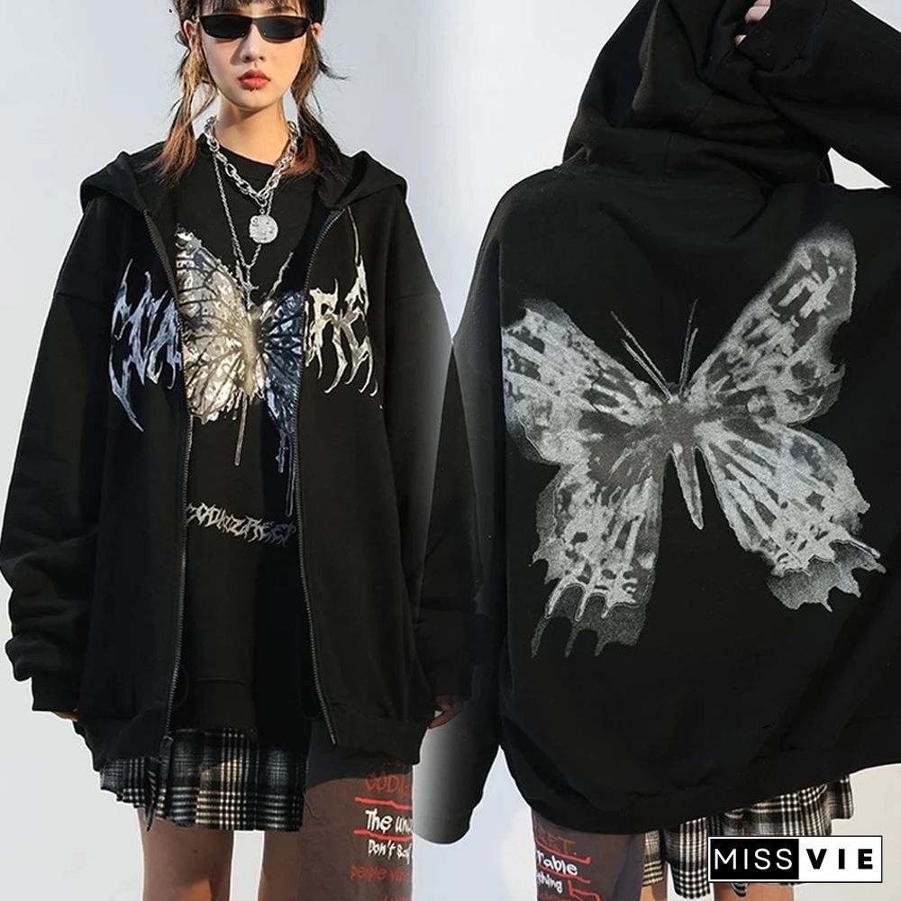 Darkness Butterfly Print Hooded Sweatshirt