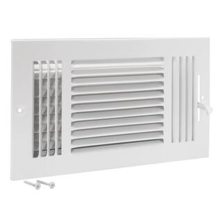 EZ-FLO 12 in. x 6 in. 3-Way Steel WallCeiling Register  White 61615