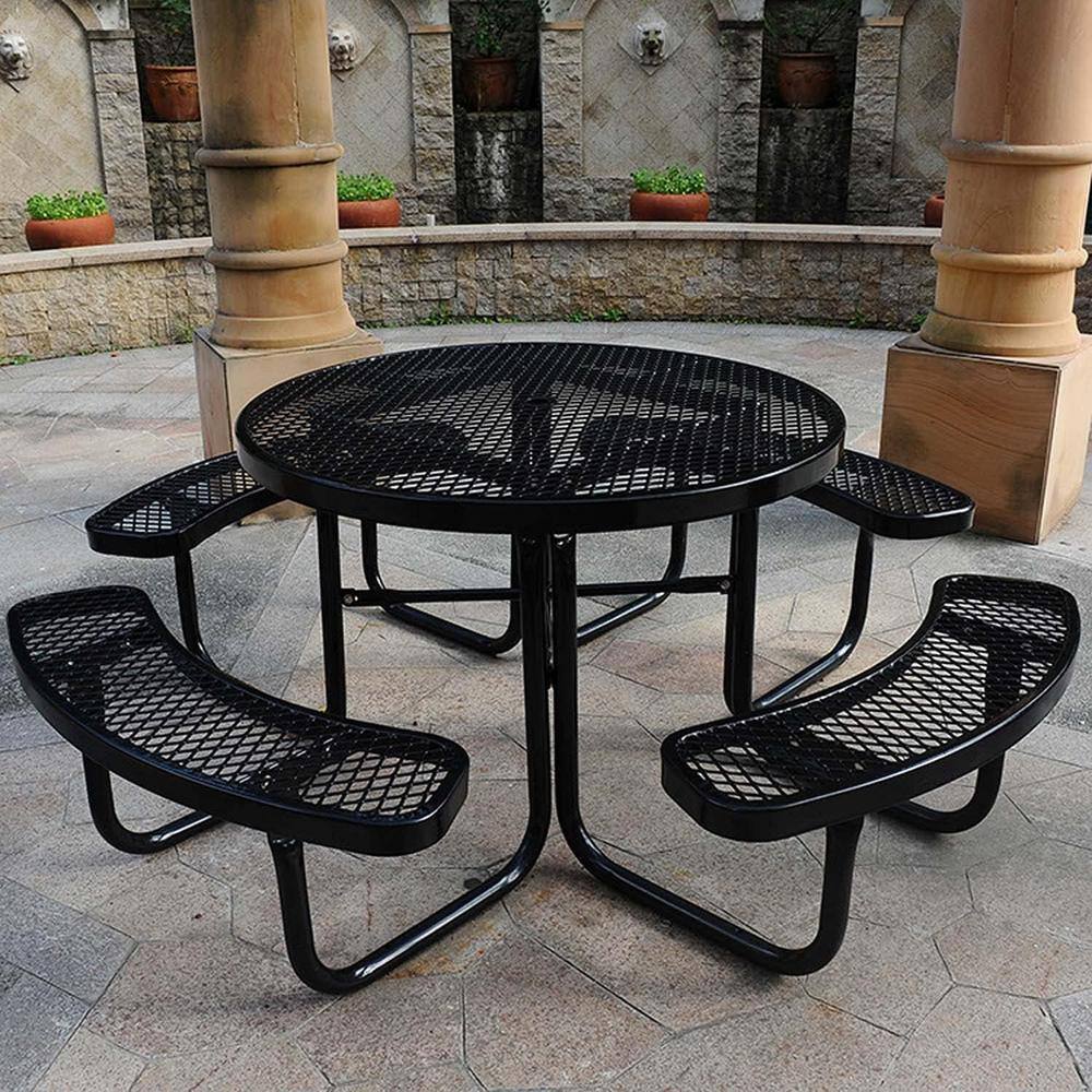 Cesicia 46 in. Round Outdoor Steel Picnic Table with Umbrella Pole in Black M23od526Mc09